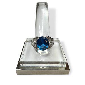DK Sterling Silver Ring Swiss Blue Topaz White Spinel Size 9